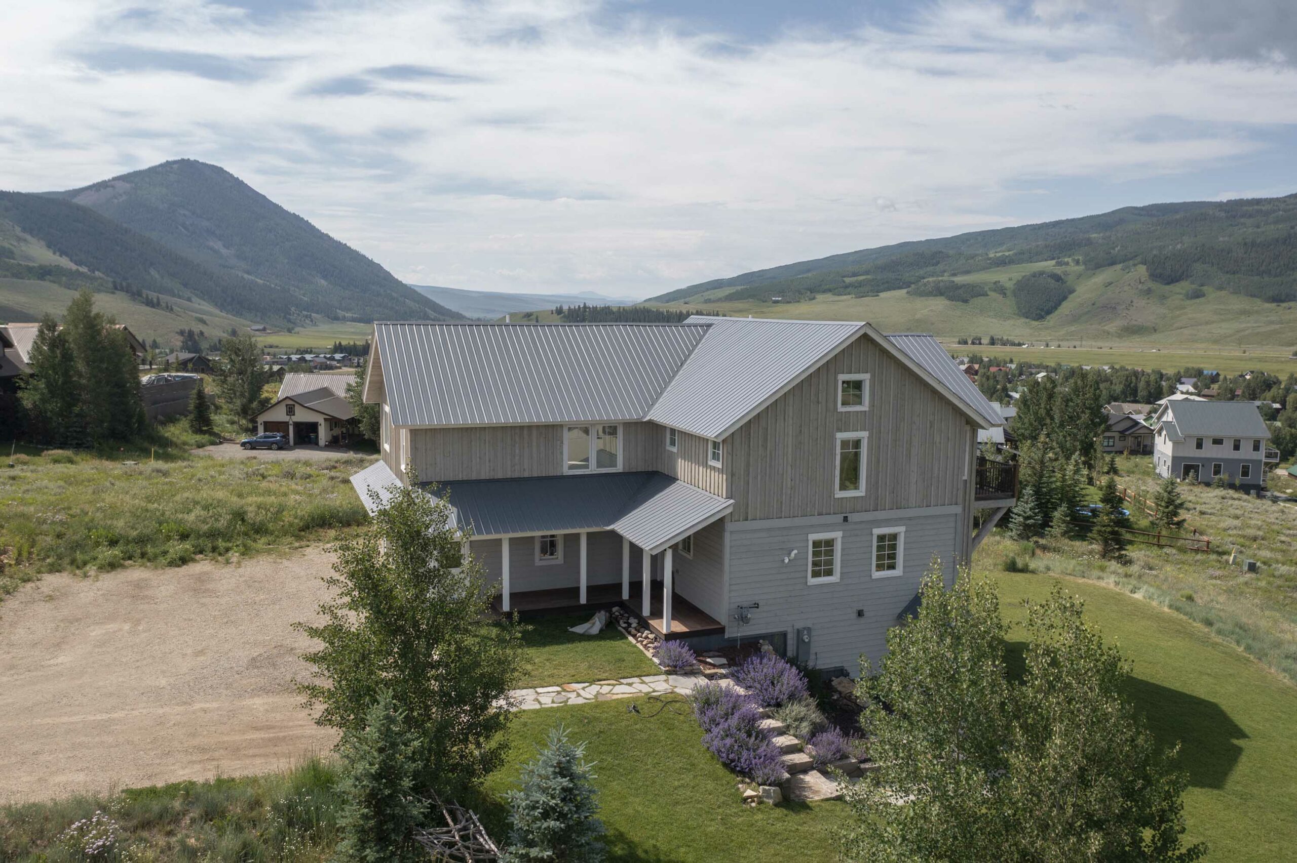 276 Zeligman Street Crested Butte, CO - side of house drone view _